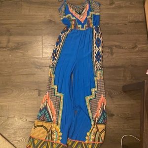 3/25 art deco flying tomato spaghetti strap v neck wide leg jumpsuit size s